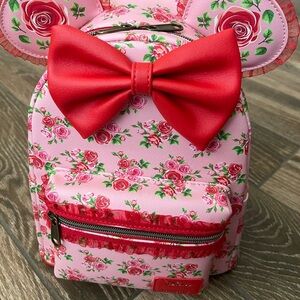 Loungefly Disney Floral Valentines Day Backpack with Red Bow